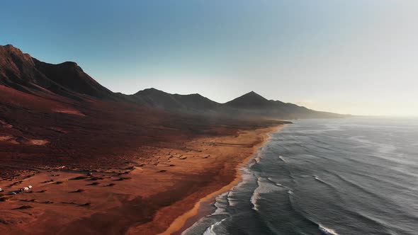 Aerial view of Fuerteventura's beautiful beach -  Playa de Cofete, Canary Islands, Spain.