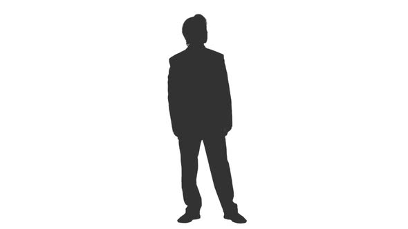Silhouette of Businessman in Suit Standing and Waiting alt