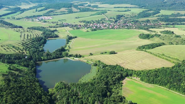 Aerial view of Hrusovske ponds near the village of Jablonov nad Turnou in Slovakia