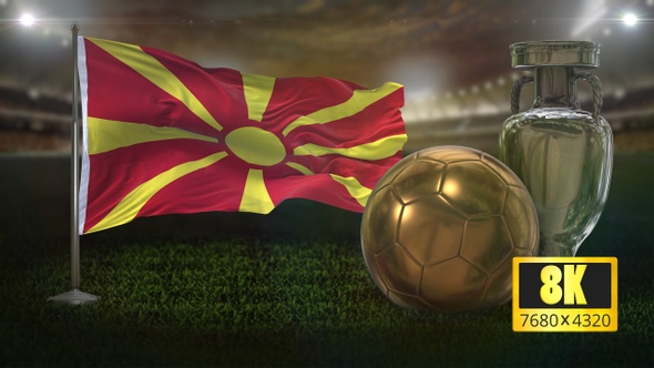 8K Macedonia Flag with Football And Cup Background Loop