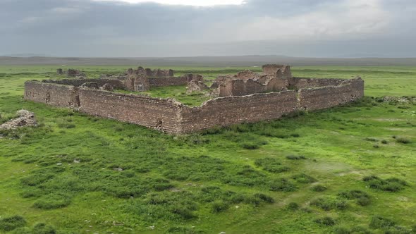 Ruins of Ancient City, Building and Wall From Ancient Times in Treeless Vast Plain