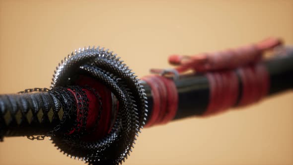 Asian Katana with Ornament Sward on Bright Background