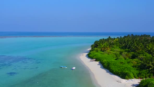 Aerial drone sky of marine tourist beach trip by blue ocean and sand background