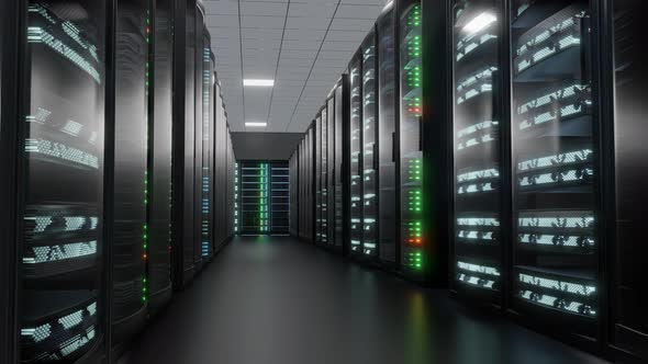 A working server room in an Internet data center.