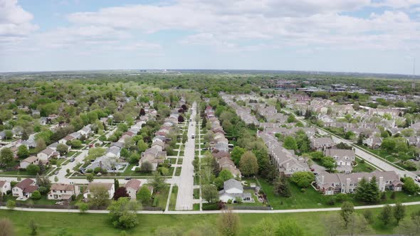 Aerial Wide Drone View of American Suburb at Summertime