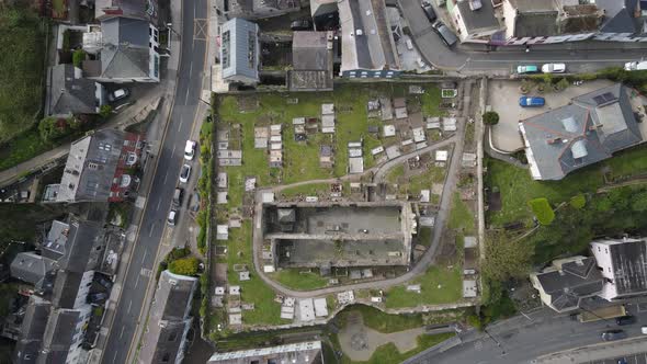 Ruins Of St. Marys Abbey Church in Howth Dublin, Ireland - aerial, top down