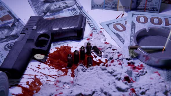 Gun, Bloody Dollars, Some Drugs Lying On The Table II