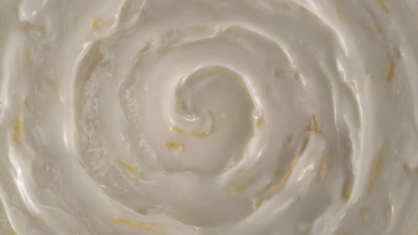 Swirling yogurt that made with lemon - high-angle shot