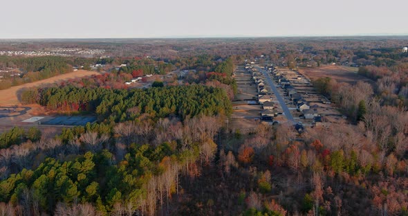 Aerial View of Small Town in Boiling Spring South Carolina with Autumn Fall Season the Residential