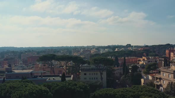 Aerial View of Residential District of Rome, Italy. Tilt Up Panoramic Shot.