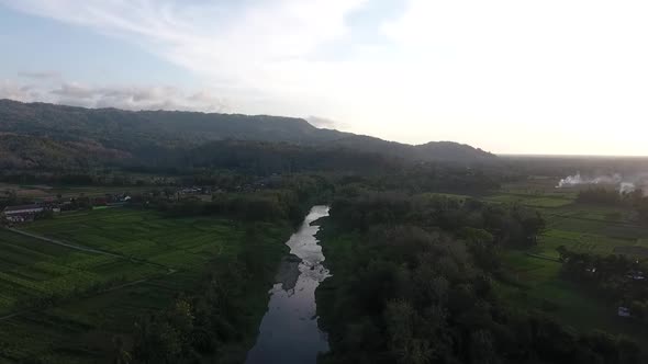 Aerial River Opak Bantul Landscape Indonesia