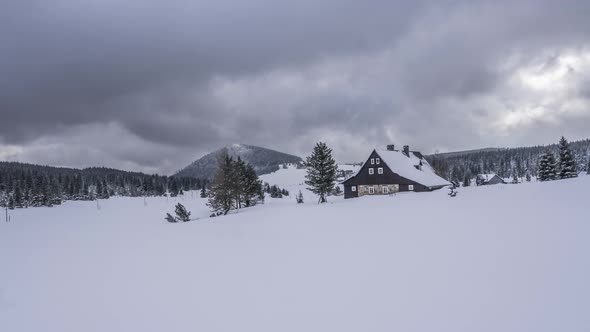 Beautiful Jizera Mountains in winter. Time lapse of the Czech Republic