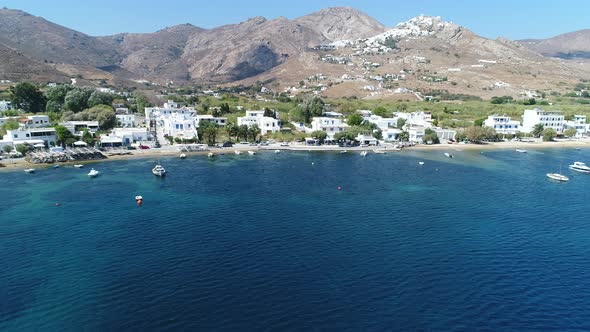 Livadi beach on the island of Serifos in the Cyclades in Greece seen from the