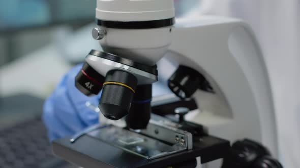 Close Up of Optical Lens From Microscope in Science Laboratory