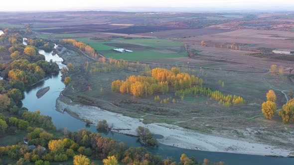 Flight Over Maritsa River In Bulgaria In Autumn Season 