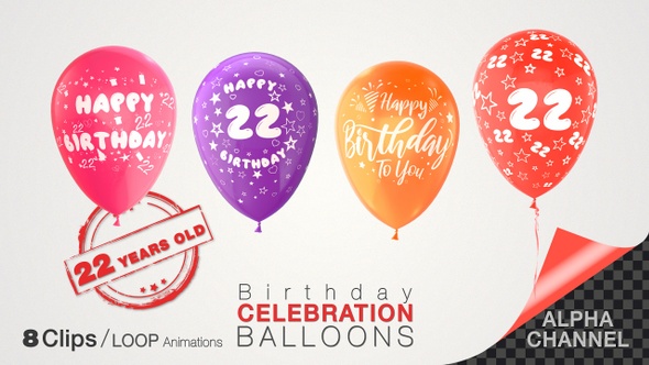 22nd Birthday Celebration Balloons / Twenty-two Years Old alt