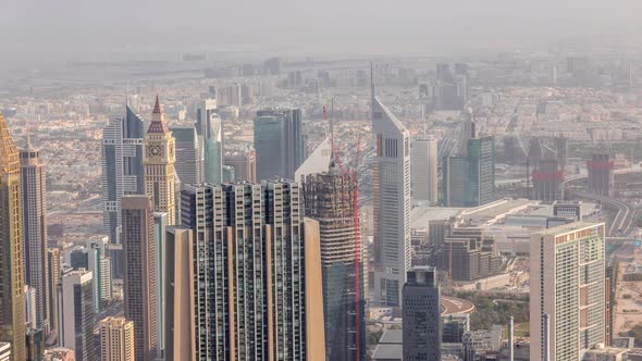 Downtown of Dubai in the Morning Timelapse After Sunrise