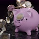 Falling Euro Coins on the Money Box Pig and Marble Tiles Floor - VideoHive Item for Sale