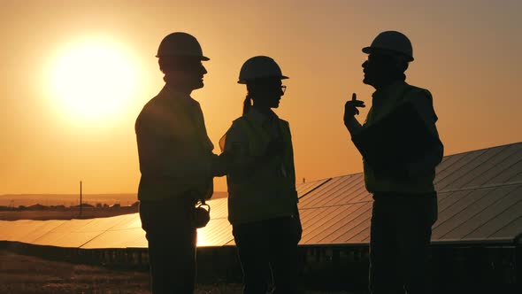 Solar Technicians Are Arguing Near the Batteries in Sunlight