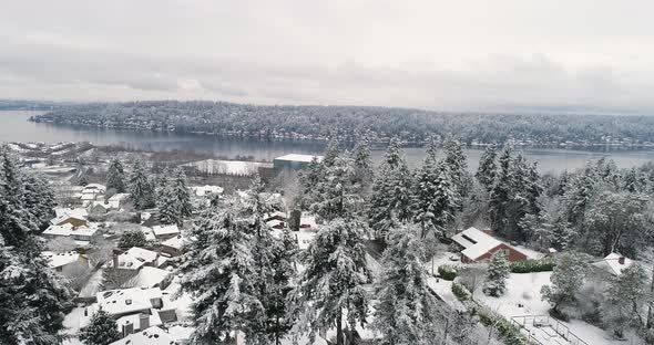 Newcastle Renton Washington Snow Covered Landscape Aerial View