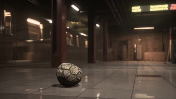 Old Soccer Ball in Empty Subway alt