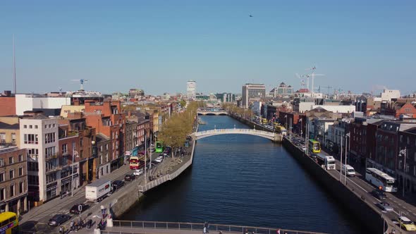 Famous Ha Penny Bridge in Dublin From Above