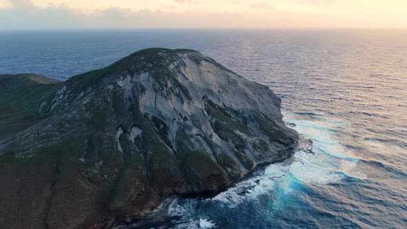 Parallax close up of Rabbit island on oahu during the sunrise