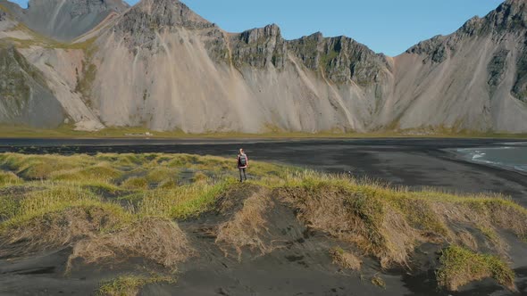 Epic Drone View of the Landscape in Stokksnes Iceland
