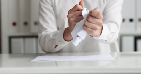 Woman Tearing Paper Contract in Office Closeup  Movie