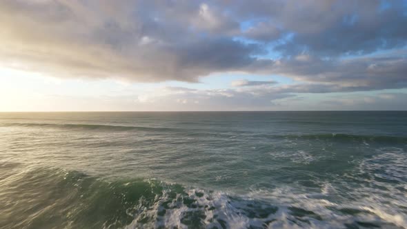 Aerial view of remote Overberg beach at sunrise, Western Cape, South Africa.