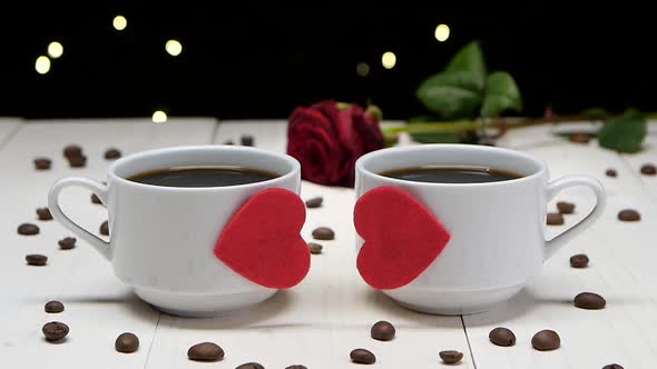 Romantic Evening. Couple of People in Love. Cup of Coffee