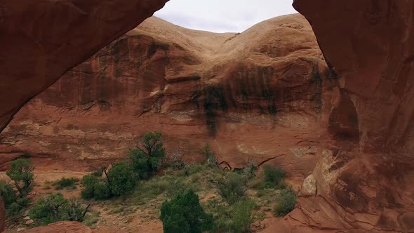 Flying through arch in Moab