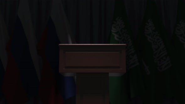 Flags of Saudi Arabia and Russia at International Meeting