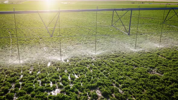 Aerial shot of a sprinter system at a farm