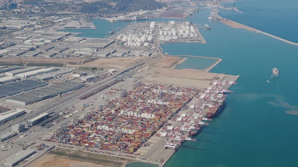 Aerial View of the Industrial Port of Barcelona in Spain