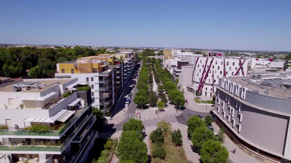 Drone shot of modern apartments in the south of France.