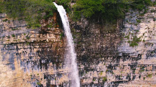 Scenic Drone Shot of Kinchkha Waterfall on Okatse Canyon Imereti Region Georgia Caucasus