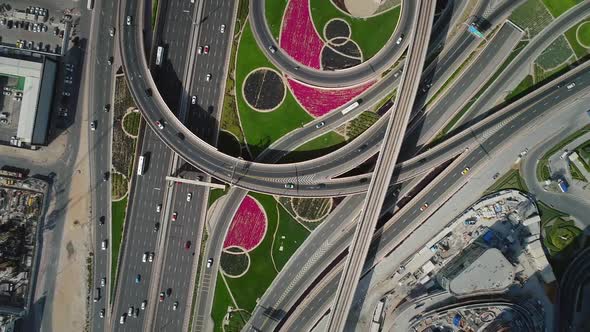 Aerial view of colourful and organized intercession in Dubai ,UAE.