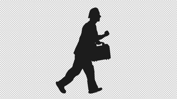 Silhouette of Running Male Paramedic with Case, Alpha Channel alt