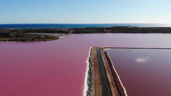 Aerial View of a Pink Lake