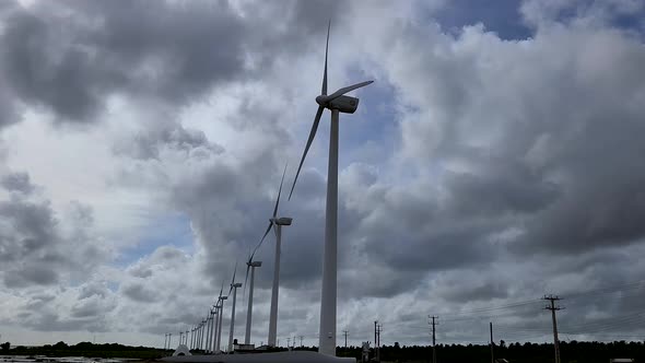 Wind Power Turbines Row Slomo