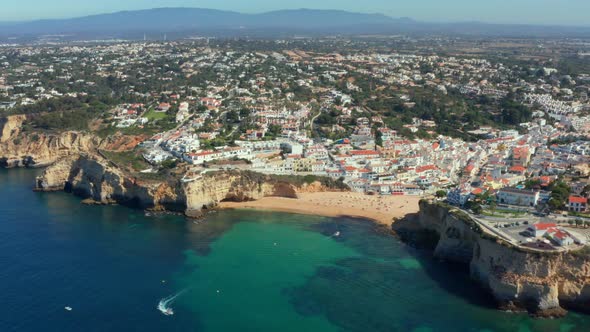 Aerial view of town of Carvoeiro in Portugal