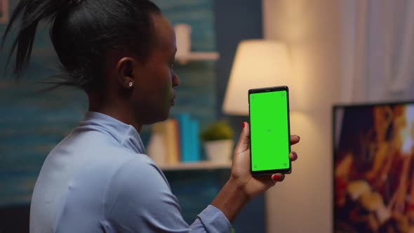 Housewife Holding Smartphone with Chroma Screen