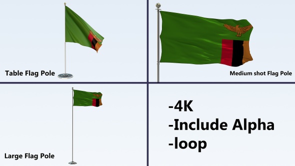 Zambia Flag Pole Pack 4k-Loop