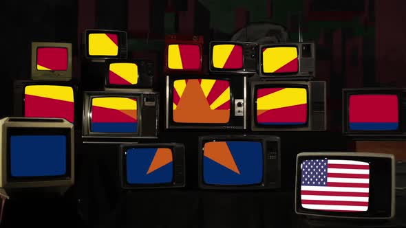 Flag of Arizona and US Flag on Retro TVs.