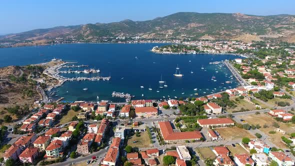 Small City Houses, Beautiful Marina and Touristic Boats in a Gulf by Sea