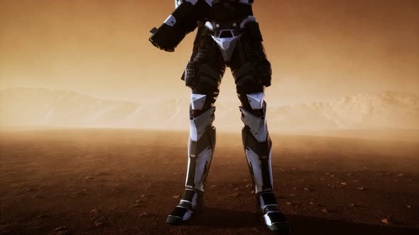 Futuristic Soldier in Desert at Sandstorm alt