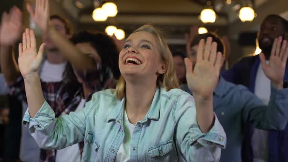 Group of Supporters Clapping Hands, Championship Excitement, Sport Event, Fun