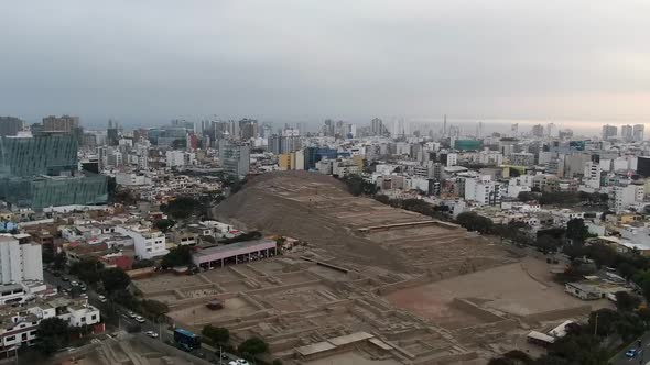 Huaca Pucllana In Miraflores District. Ancient Peruvian Pyramid And Museum In The Modern City Of Lim