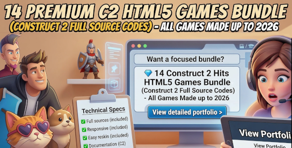 14 Premium C2 HTML5 Games Bundle (Construct 2 Full Source Codes) - All Games Made up to 2026